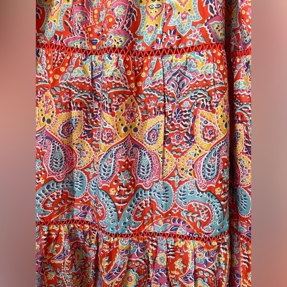 Talbots Orange Tiered Halter Maxi Dress Medallion 4P - Picture 8 of 11